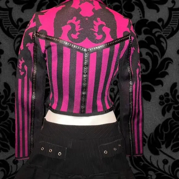 NWOT Y2K Personal Privilege Striped Damask Studded Biker - Picture 3 of 7